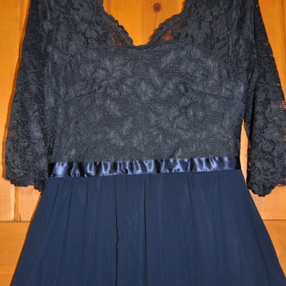 Women's Retro Vintage Floral Lace V Neck Evening Bridesmaid Formal Long Dress - Picture 4 of 6